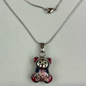 NEW VTG. (88) Italy 925 Sterling Silver Enameled Panda Bear Necklace RARE Lucky